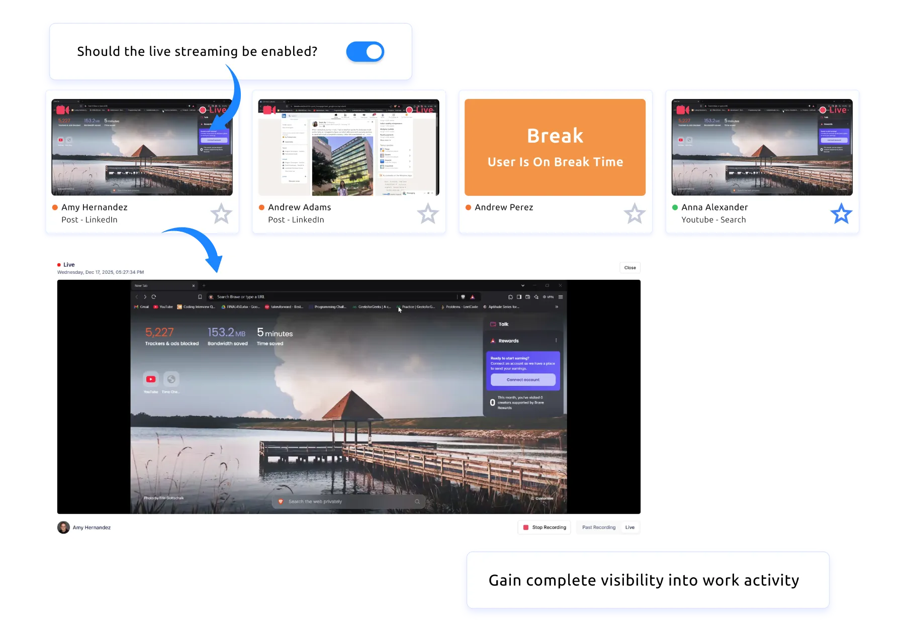 eMonitor employee screen recording software with timed screenshots and privacy blur controls