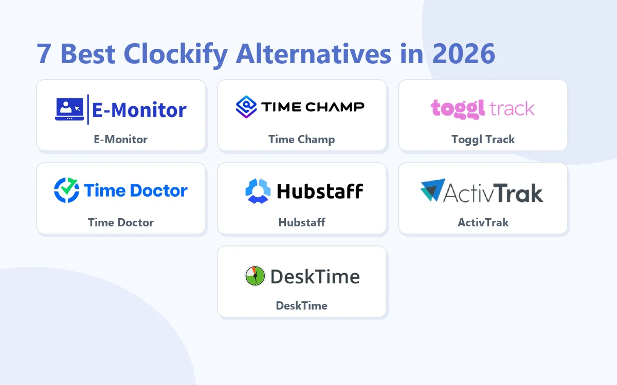 7 Best Clockify Alternatives in 2026: E-Monitor, Time Champ, Toggl Track, Time Doctor, Hubstaff, ActivTrak, DeskTime