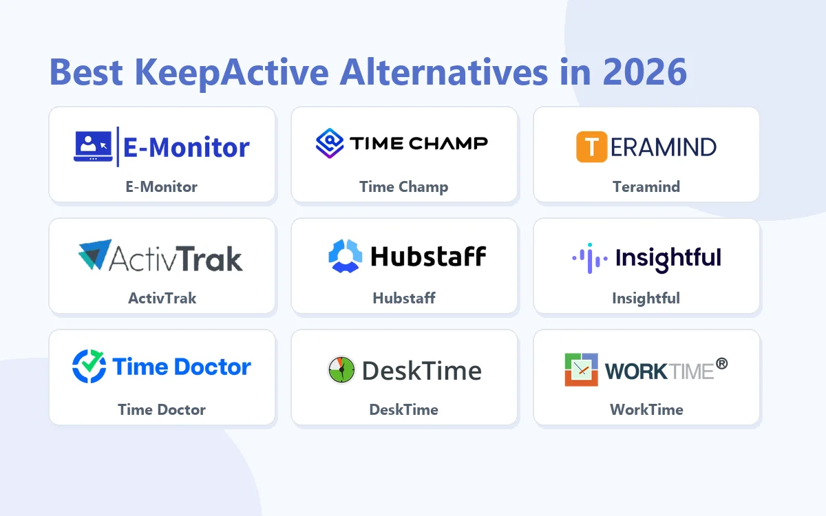 Best KeepActive Alternatives in 2026: E-Monitor, Time Champ, Teramind, ActivTrak, Hubstaff, Insightful, Time Doctor, DeskTime, WorkTime