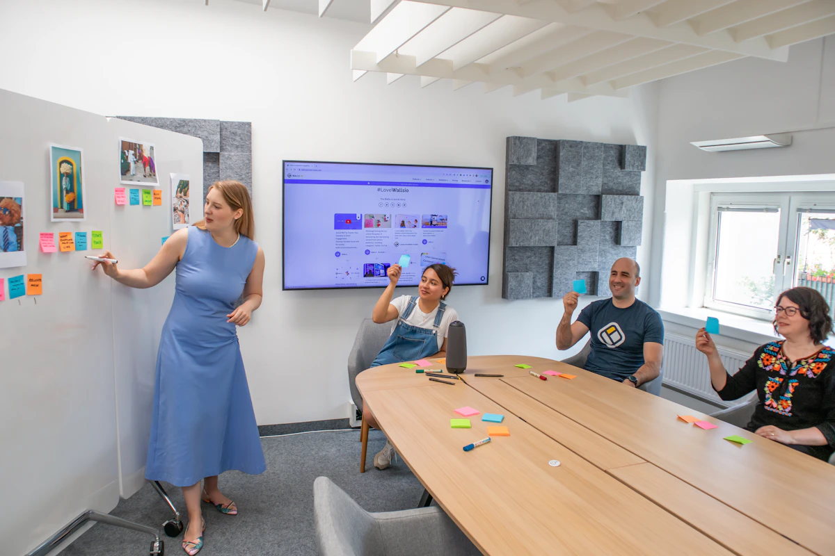 Team reviewing employee monitoring pilot program results on a dashboard