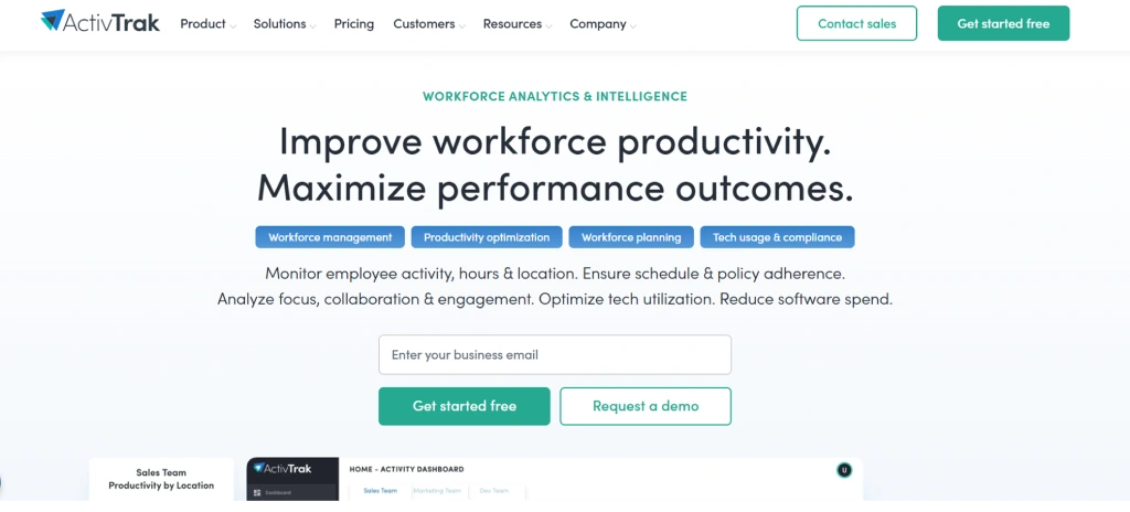 ActivTrak homepage screenshot