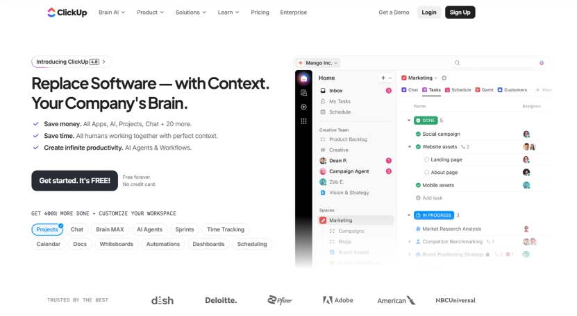 ClickUp homepage screenshot