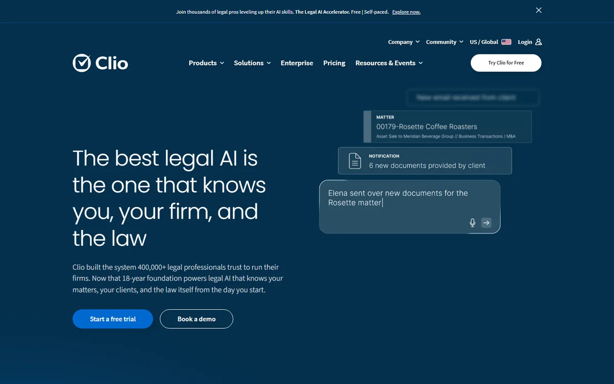 Clio homepage screenshot