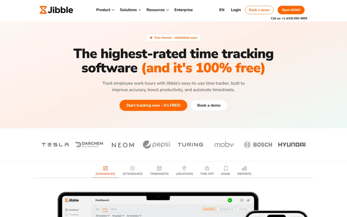 Jibble homepage screenshot