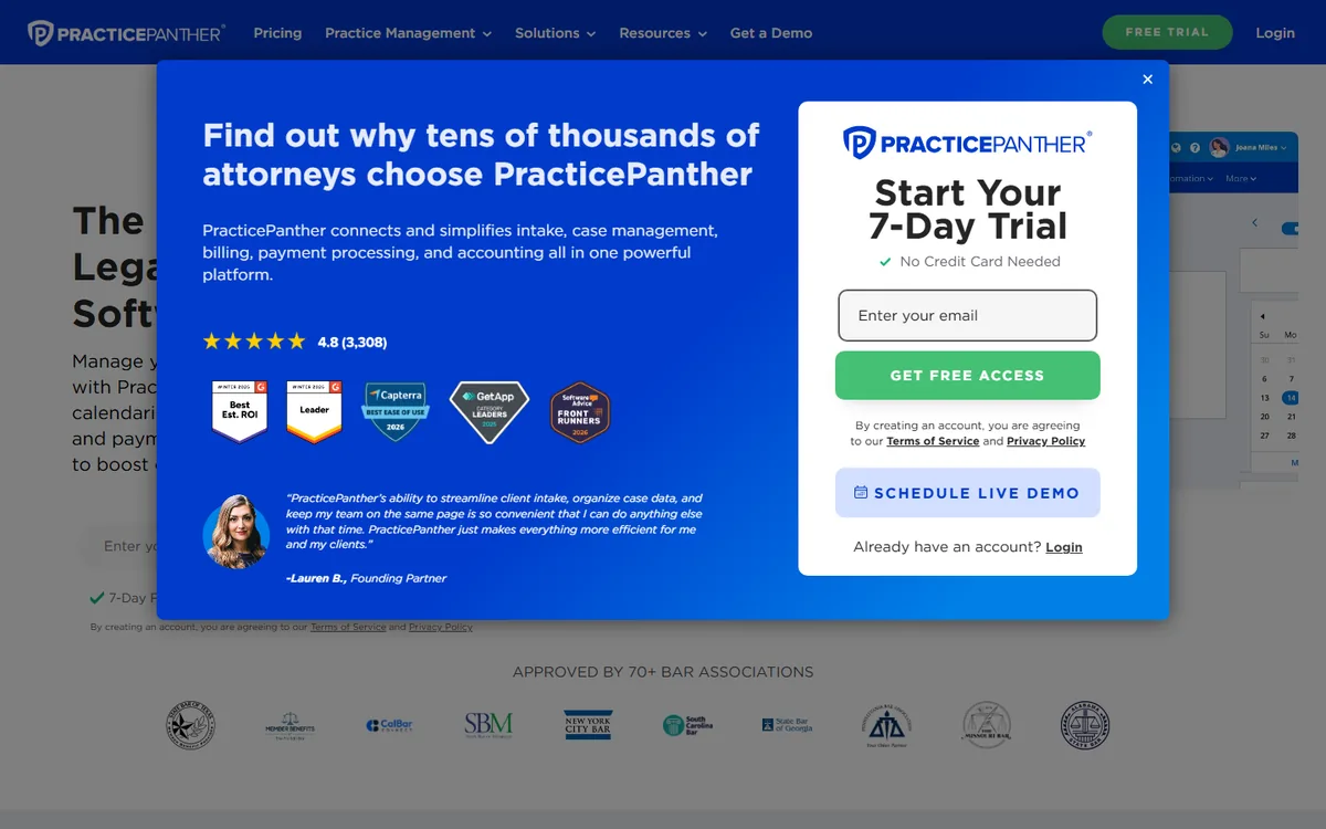 PracticePanther homepage screenshot