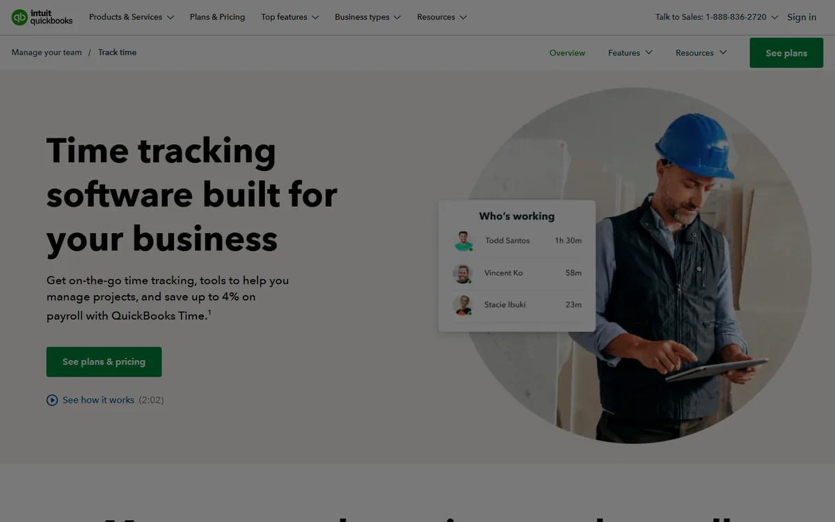 QuickBooks Time homepage screenshot