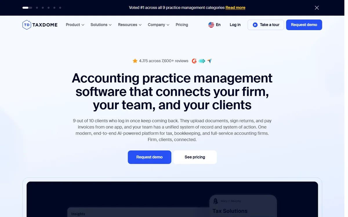 TaxDome homepage screenshot