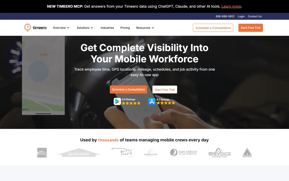 Timeero homepage screenshot