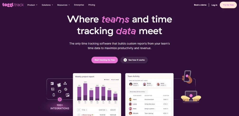 Toggl Track homepage screenshot