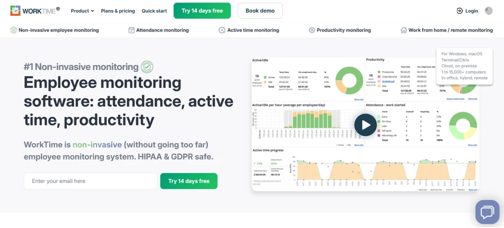 WorkTime homepage screenshot